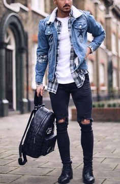 Aesthetic Flannel, Stil Rock, Flannel Outfits Men, Men Aesthetic, Jean Jacket Outfits, Denim Jacket Outfit, Flannel Outfits, Outfit Jeans, Stylish Mens Outfits