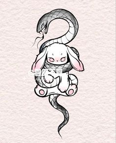 a drawing of a snake wrapped around a bunny