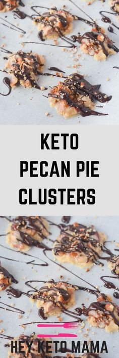 keto pecan pie clusters with chocolate drizzle on top