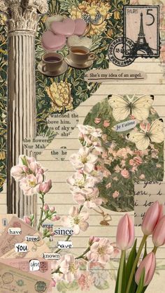 a collage with flowers, postcards and other things to do on the page