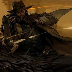 Western Gunslinger Art Male, Gunslinger Pose Reference, Evil West Art, Dark Cowboy Art, Dark Gunslinger, Black Cowboy Character Design, Cowboy Astarion, Outlaw Character Design, Gunslinger Aesthetic