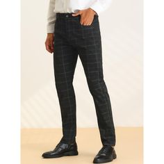 Lars Amadeus Business Checked Trousers for men offer a classic and stylish look with their plaid pattern and formal design. These straight leg, flat front dress pants feature a zipper closure and are suitable for various occasions, including work, meetings, dates, parties, proms, and weddings. Made from a blend of 95% cotton and 5% polyester, they provide comfort and durability. Pair them with dress shirts, polos, blazers, or jackets to create a polished business style. Machine wash cold inside Straight Leg Dress Pants, Slim Fit Chino Pants, Work Meetings, Dress Pants Black, Formal Design, Checked Trousers, Business Pants, Business Style, Slim Fit Chinos