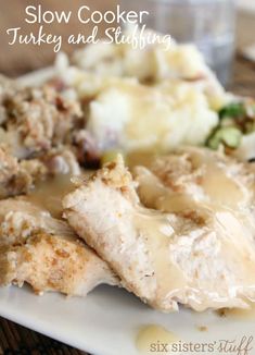 slow cooker turkey and stuffing on a plate