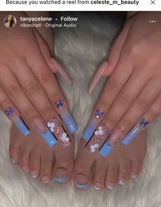 Blue Nails And Toes Matching, Acrylic Nail And Toes Matching Ideas, Cute Nails And Toes Matching, Acrylic Nails And Toes Matching Ideas, Matching Acrylic Nails And Toes, Nail And Toes Matching Ideas, Matching Nail And Toe Sets, Matching Nails And Toes, Nails And Toes Matching