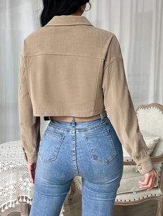 SHEIN EZwear Cazadora con bolsillo con solapa de hombros caídos de pana | SHEIN USA Women Jackets, Corduroy Jacket, Outerwear Women, Flap Pocket, Fashion Online Shop, Online Fashion, Drop Shoulder, All Fashion, Men's Clothing