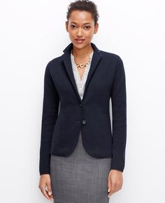 Add a Knit Blazer for a cozy, pulled-together office look l Ann Taylor Office Clothes, Winter Styles, Grad Student, Office Outfits Women, Knit Blazer, Skirt White, Work Looks, Style Office, Dress For Success