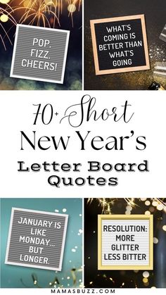 new year's letter board quotes with fireworks in the background