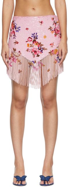 Nylon tulle skirt. Graphics sequinned throughout. · Beaded glass fringe at hem · Zip closure at side-seam · Fully lined Supplier color: Dusty pink | Blumarine Pink Nylon Mini Skirt Pink Blumarine, Png Clothes, Beaded Skirt, Resort Wear For Women, Red Mini Skirt, Pink Tassel, Beautiful Clothes, Print Skirt, Printed Skirts