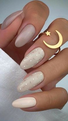 Classy Almond Nails Winter, Ivory Nails Acrylic, Pretty Almond Nails Classy, Nye Nail Ideas, Beige Nail Designs, Ivory Nails, Ongles Beiges, Beige Nail, Beige Nails Design