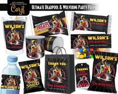 the ultimate spider - man party pack includes candy, water bottle and gift wrappers