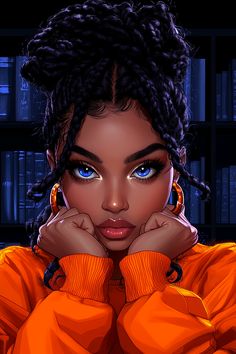 a digital painting of a woman in an orange shirt with her hands on her face