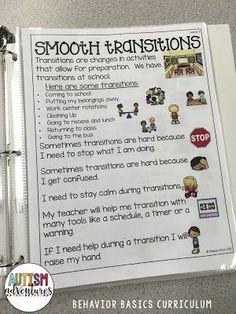 a binder with some stickers on it and the words smooth transitions written below