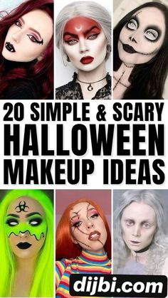 Makeup Only Costumes, Easy Womens Halloween Makeup, Scary Face Makeup Halloween Ideas, Easy Scary Makeup Looks, Easy Spooky Costumes, East Halloween Makeup Ideas, Spooky Halloween Makeup Scary, Halloween Scary Costumes Women, Scary Last Minute Halloween Costumes