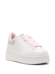 Pink Leather Platform Sneakers With Vulcanized Sole, Pink Platform Sneakers With Textured Sole, Pink Leather Platform Sneakers For Streetwear, Pink High-top Platform Sneakers With Textured Sole, Pink High-top Leather Platform Sneakers, Pink Leather High-top Platform Sneakers, White Platform Sneakers With Contrasting Heel For Streetwear, Pink Leather Platform Sneakers With Rubber Sole, Pink Synthetic Platform Sneakers With Contrast Sole