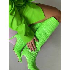 Product Name: Women’s heeled knee high boot Upper Material: PU Lining Material: PU Out-sole Material: Rubber Toe:Pointed Toe Occasion: Outwear, Daily Season:Spring,Summer,Autumn,Winter Pattern Type: Solid Size Fit: True size Size Range: US 4.5-12.5Heels: 3.94" Color:As picturesProcess time: Made in hand item, 3-7working days. The precise color of the items may vary depending on the specific monitor, the settings and the lighting conditions. Fitted Green Winter Boots, Green Fitted Winter Boots, Fitted Crocodile Pattern Boots For Fall, Fitted High Heel Crocodile Pattern Boots, Fitted Crocodile Pattern Boots With Pointed Toe, Fitted Crocodile Pattern Pointed Toe Boots, Pencil Heels, Green Crocodile, Verde Neon