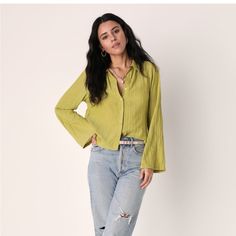 Pleated, Crinkled Texture, Subtle Sheen, Like Green Like Green, Lime Green, Button Up, Top Blouse, Blouses, Womens Tops, Fashion Outfits, Texture, Long Sleeve