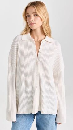 Reformation Fantino Cashmere Collared Cardigan | Shopbop Collared Cardigan, Barbour Women, Neutral Sweaters, Cashmere Fabric, Collar Cardigan, Collar Sweater, Cardigan Top, Cashmere Cardigan, China Fashion