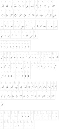 the font and numbers for each type of handwriting