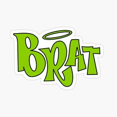 the word bratt with an angel above it in green lettering sticker on a white background