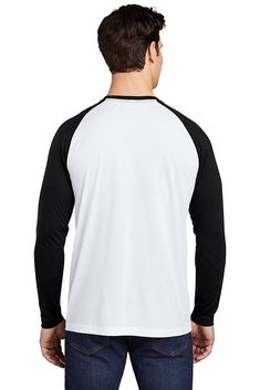 Sport-Tek ® PosiCharge ® Long Sleeve Tri-Blend Wicking Raglan Tee ST400LS - BLACK TRIAD SOLID/ WHITE TRIAD SOLID - 4XL | Sport-Tek PosiCharge Long Sleeve Tri-Blend Wicking Raglan Top in Black Triad Solid/White Solid Size 4XL | Cotton/Polyester Blend Black Long Sleeve Tops With Contrast Sleeves, Black Long Sleeve Top With Contrast Sleeves, Black Cotton Tops With Contrast Sleeves, Black Cotton Top With Contrast Sleeves, Comfortable Black Cotton Top, Black Long Sleeve T-shirt With Comfortable Fit, Comfortable Black Long Sleeve T-shirt, Black Relaxed Fit Tops With Raglan Sleeves, Long Sleeve Cotton Shirt With Moisture-wicking