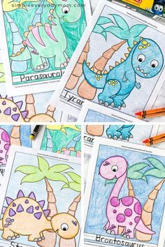 dinosaur coloring pages with crayons and markers