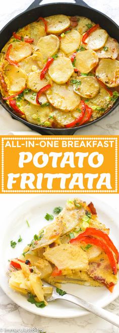 an image of potato frittata in a skillet with the title above it