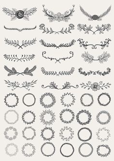 a large collection of hand drawn wreaths