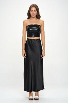 SATIN MAXI SKIRT | Renee C Women's SATIN MAXI SKIRT, Black, Small