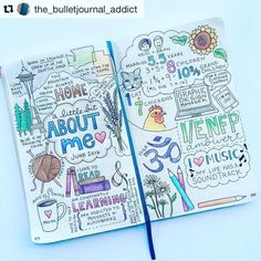 an open notebook with doodles and writing on it