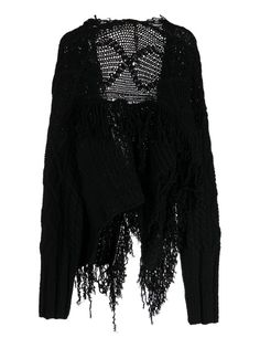 Find MULLER OF YOSHIOKUBO Distressed Asymmetric Cardigan on Editorialist. black wool blend knitted construction asymmetric design distressed effect plunging V-neck off-centre front button fastening long sleeves raw-cut hem Asymmetric Cardigan, Asymmetrical Design, Black Cardigan, Black Wool, Wool Blend, Top Brands, Long Sleeves, V Neck, Luxury Fashion