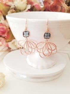 Sapphire Earrings, Navy earrings, Rose Gold Earrings, Peacock feather Chandelier ,Drop, Dangle, Earrings, bridesmaid gifts, Wedding jewelry Chistmas Gifts, Bridesmaid Jewelry Gift, Chistmas Gift, Feather Chandelier, Navy Earrings, Maid Of Honor Gift, Unique Gifts For Mom, Bridemaids Gifts, Bridesmaid Gifts Jewelry