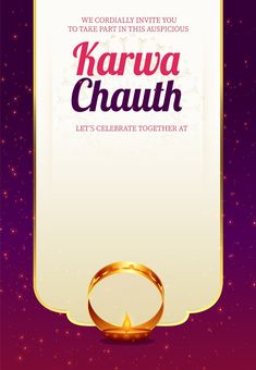 a purple and gold wedding card with the words karwa chauth on it