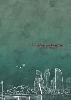 an image of a city skyline with birds flying over it and the words architecture portugal written in red