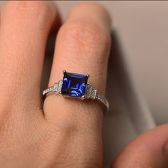 Vintage Blue Sapphire Ring, Blue Sapphire Stone, Ring Square, Tanzanite Diamond Ring, Promise Ring For Her, Tanzanite Diamond, Blue Sapphire Ring, Sapphire Rings, Promise Rings For Her