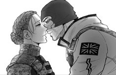 a drawing of two people kissing each other with the british flag on their foreheads