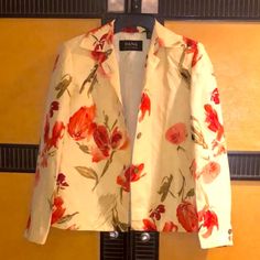 Womens Flowered Blazer Elegant Spring Blazer With Floral Print, Elegant Floral Print Spring Blazer, Elegant Floral Print Blazer For Spring, Elegant Spring Floral Print Blazer, Chic Spring Outerwear With Floral Print, Chic Spring Floral Print Outerwear, Chic Floral Print Outerwear For Spring, Chic Floral Print Formal Outerwear, Formal Floral Print Outerwear For Spring