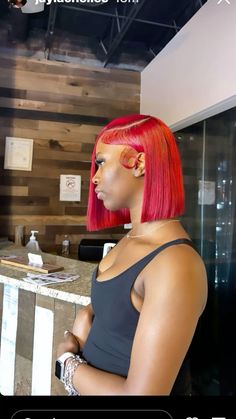 Red Bob Wig Black Women, Red Bob Side Part, Ruby Red Hair Color On Black Women, Red Hair Quick Weave, Red Quick Weave Hairstyles