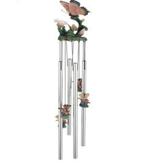 a wind chime with flowers and butterflies on it