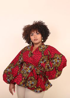 Long sleeve tops for women. african clothing for women. red blouse for women. Wrap top for women. african tops Peplum Ankara, African Print Blazer, Blouse Puff Sleeve, Ankara Blouse, Latest Aso Ebi Styles, 2piece Outfits, African Styles, Peplum Blazer, High Heels Boots