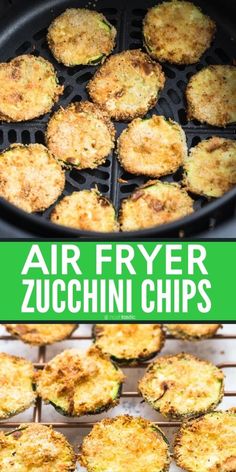 air fryer zucchini chips are being cooked on the grill