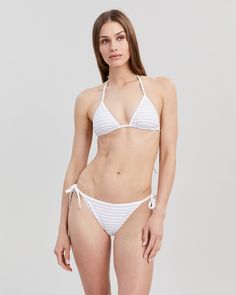 The Iris Ribbed Bikini Top - Solid & Striped Striped Tie-side Bottom Swimwear For Beach, Striped Tie-side Bottom Swimwear For Sunbathing, Striped Tie-side Bottom Swimwear For Summer, Striped Tie-side Bottom Summer Swimwear, Striped Fitted Tie-side Swimwear Bottom, Striped Fitted Seamless Swimwear, Striped Seamless Fitted Swimwear, Fitted Striped Seamless Swimwear, Striped Triangle Top Swimwear For Beach