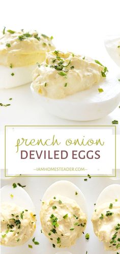 deviled eggs with chives and parsley on them are the perfect appetizer for easter