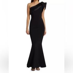 Like New - Dress Has Been Worn Once And No Alterations. Black Off-shoulder Dress With Asymmetrical Neckline For Evening, One Shoulder Black Dress, Black Embellished Off-shoulder Dress, Luxury Black One-shoulder Maxi Dress, Chiara Boni, Dress First, Like New, New Dress, One Shoulder