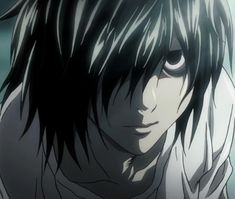 an anime character with black hair and white shirt looking at the camera while staring straight ahead