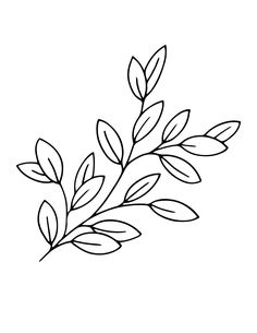 a black and white line drawing of a branch with leaves on the top, in an outline style