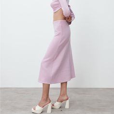 Zara Knit Skirt. Beautiful Lilac Pink Purple Midi Skirt. Cozy Knit Material. Features An Elastic Waistband. Brand New With Tags! Measurements 12” Waist (Not Stretched) 32” Long Casual Purple Skirt For Winter, Casual Purple Midi Skirt, Purple Long Skirt For Spring, Zara Midi Skirt For Winter, Purple Flared Skirt For Spring, Zara Winter Midi Skirt, Casual Purple Flared Skirt, Casual Purple Flared Bottoms, Purple Midi Skirt For Spring