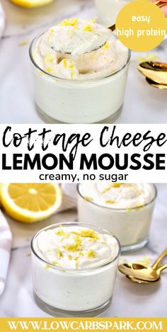 lemon mousse with cottage cheese in small glasses