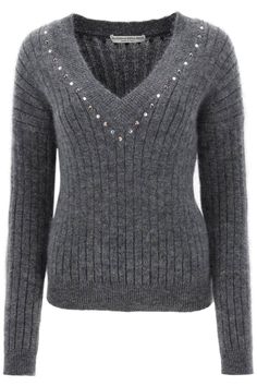 8034M ALESSANDRA RICH  WOOL KNIT SWEATER WITH STUDS AND CRYSTALS Wool Knit Sweater, Alessandra Rich, Rich Women, Looks Chic, Wool Knit, Wool Blend Sweater, Knitwear Women, Medium Weight, Stylish Women