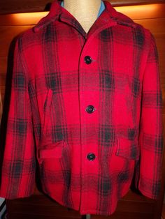 Vintage Sears Roebuck Active Sportswear Hunting Jacket, Coat. Buffalo Plaid. Size Large. Length From The Collar In Back To The Hem Is 32". 24"  Straight Across The Front, Flat, Arm Pit To Arm Pit. 4 Button Front. 4 Pockets In Front. 1 Large Waterproof Pocket In Back With 2 Openings. Both With Buttons. Knit Lining Inside Cuffs. 100% Wool. You Will Not Find A Jacket Like This In Better Condition. No Stains, Holes Or Tears. No Piling. Cold Weather Long-sleeve Single-breasted Sport Coat, Single Breasted Sport Coat For Cold Weather, Cold Weather Long Sleeve Single Breasted Sport Coat, Single Breasted Long Sleeve Sport Coat For Cold Weather, Single Breasted Sport Coat For Winter Outdoors, Single-breasted Sport Coat For Winter Outdoors, Winter Outdoor Single Breasted Sport Coat, Winter Outdoor Single-breasted Sport Coat, Winter Outdoor Sport Coat With Lapel Collar