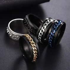 Description: Discover a world of calming elegance with our Colorful Rotatable Chain Fidget Rings for Men. Crafted from high-quality titanium stainless steel, these spinner rings are more than just jewelry – they're a perfect solution for anxiety relief. The colorful rotatable chain design adds a playful touch while providing a discreet outlet for fidgeting. Ideal for men seeking both style and relaxation, these rings make the perfect gift for those navigating the challenges of anxiety. Elevate your accessory game with these functional and stylish Fidget Rings that offer a perfect blend of fashion and mindfulness. Shop now and embrace serenity with our Colorful Rotatable Chain Fidget Rings for Men. If you would like a different size, please choose your size from the links below: Size 6 Size Punk Women, Gold Color Ring, Stacking Ring Set, Fidget Rings, Purple Necklace, Vintage Type, Bracelet Cuir, Ring Color, Spinner Rings